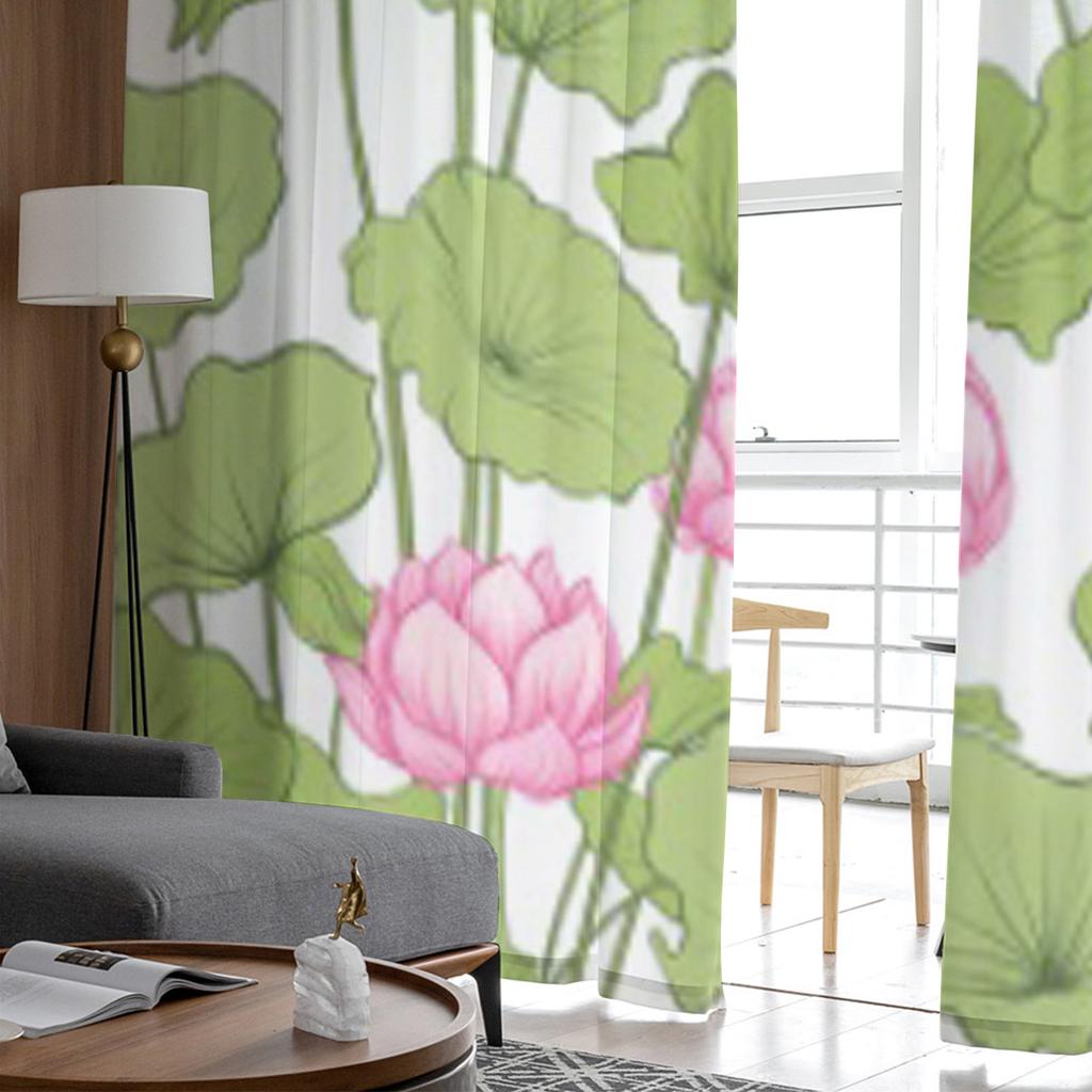 Seamless Pattern Background With Lotus Flower Chiffon Sheer Curtains for Living Room Bedroom Decor Window Voiles Tulle Curtain