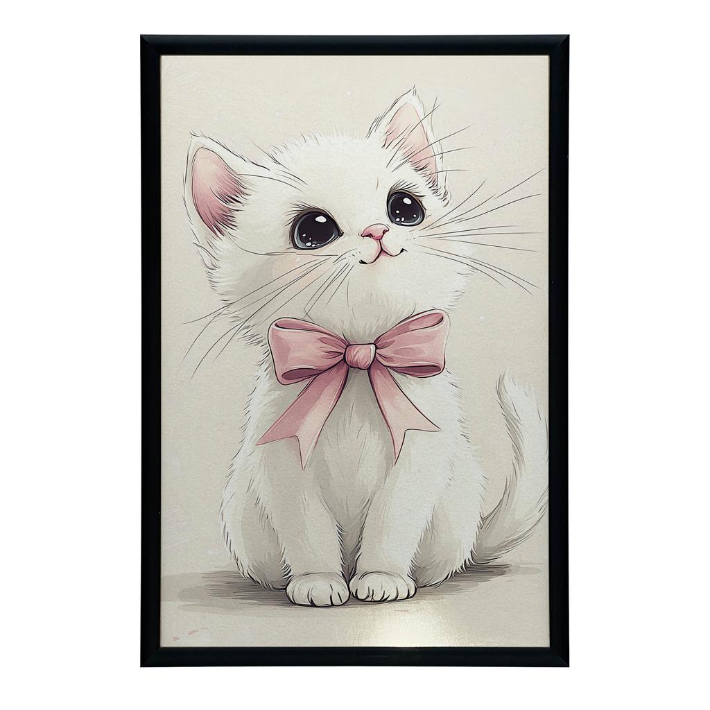 Plakat Urocza Kotek Z Różową Kokardką Plakat Urocza Kotek Z Różową Kokardką, 40X50 Cm, Bez Ramy, Papier Matowy 230 Gsm