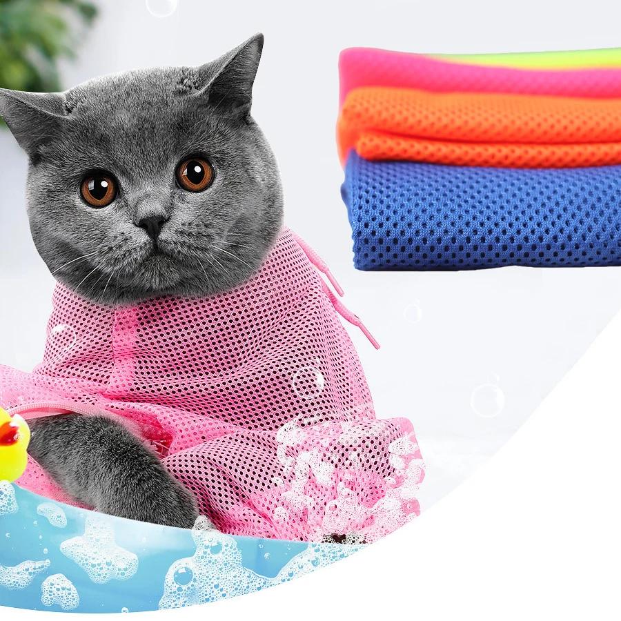 Anti-Scratch Cat Washing Bag, Kitten Bathing Essential with Nail Trimming Opening, Secure Restraint Bag for Grooming