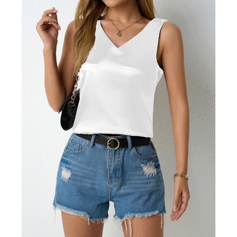 Women's Spring Summer Satin Vest V-neck Casual Halter Vest Sleeveless Shirt