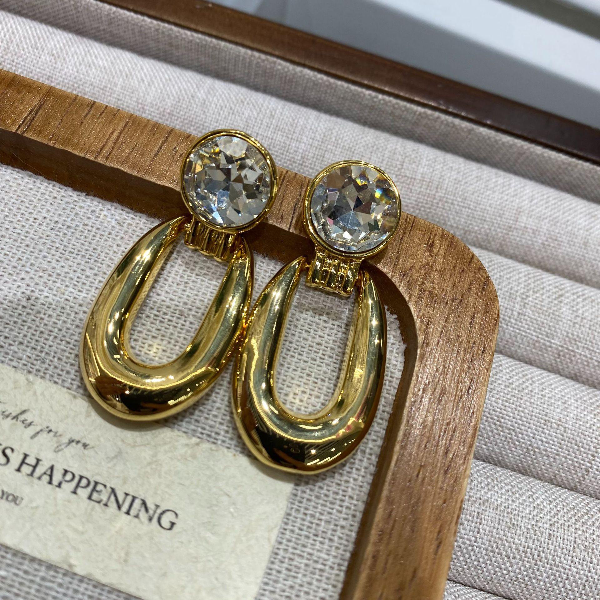 Designer Classic Wind White Diamond Water Drop Geometric Square Earrings Light Luxury High-End Earrings Women S Niche