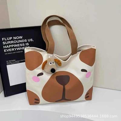 Commuter Cartoon Shoulder Large Capacity Student Cloth Bag Tote Versatile Student Class Canvas Tote Bag