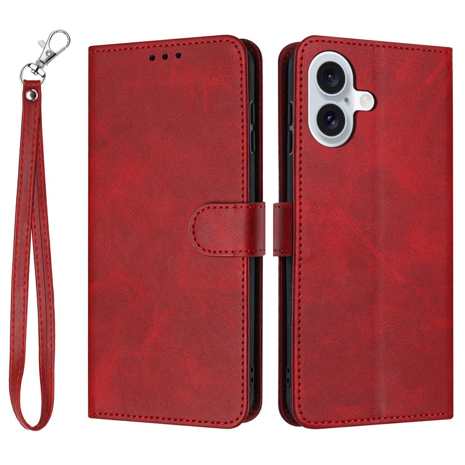 

For iPhone 17 Case Flip Stand Calf Texture PU Leather Wallet Phone Cover with Strap A