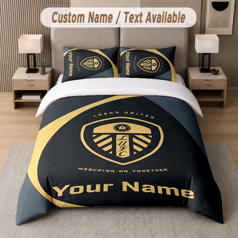 Custom Bedding Set Leeds United Pattern, Print Name Text 1 Duvet Cover Plus 2 Pillowcases Home Textile