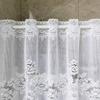 Cute white lace cafe curtains, 60cm long, for small windows. Stylish embroidered floral pattern. Perfect for privacy and short curtains for coffee