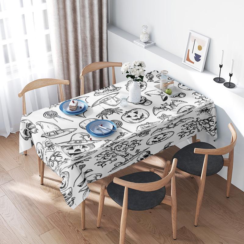 

Современная домашняя скатерть Seth Мультяшный принт на Хэллоуин Декоративная круглая скатерть для стола для кухни столовой Белая B 100X140CM