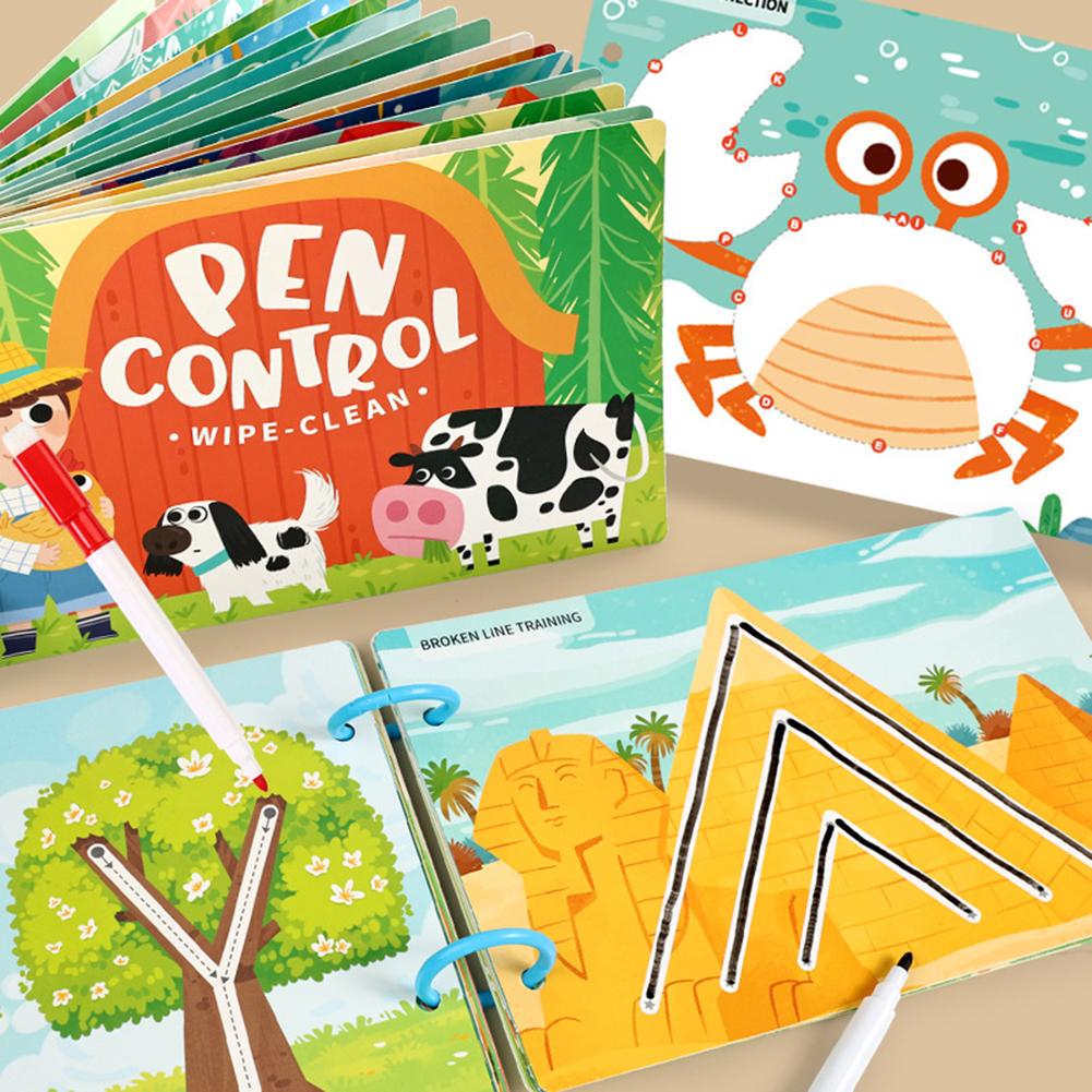 Write Wipe Activity Book Toddler Pen Control Training Book Funny Pen Guide Training Card Book for Children Early Learning