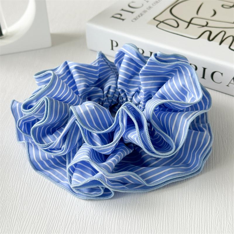 Trendiges gestreiftes blaues übergroßes mehrlagiges Scrunchie-Haarband Koreanisch übertrieben Pferdeschwanz Haargummis Frauen Mädchen Haarschmuck