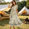 Vestido Midi de Verano para Mujer, Estilo Bohemio, Ajuste Holgado Casual, Estampado Degradado, Manga Corta, Cuello en V, Ropa de Playa