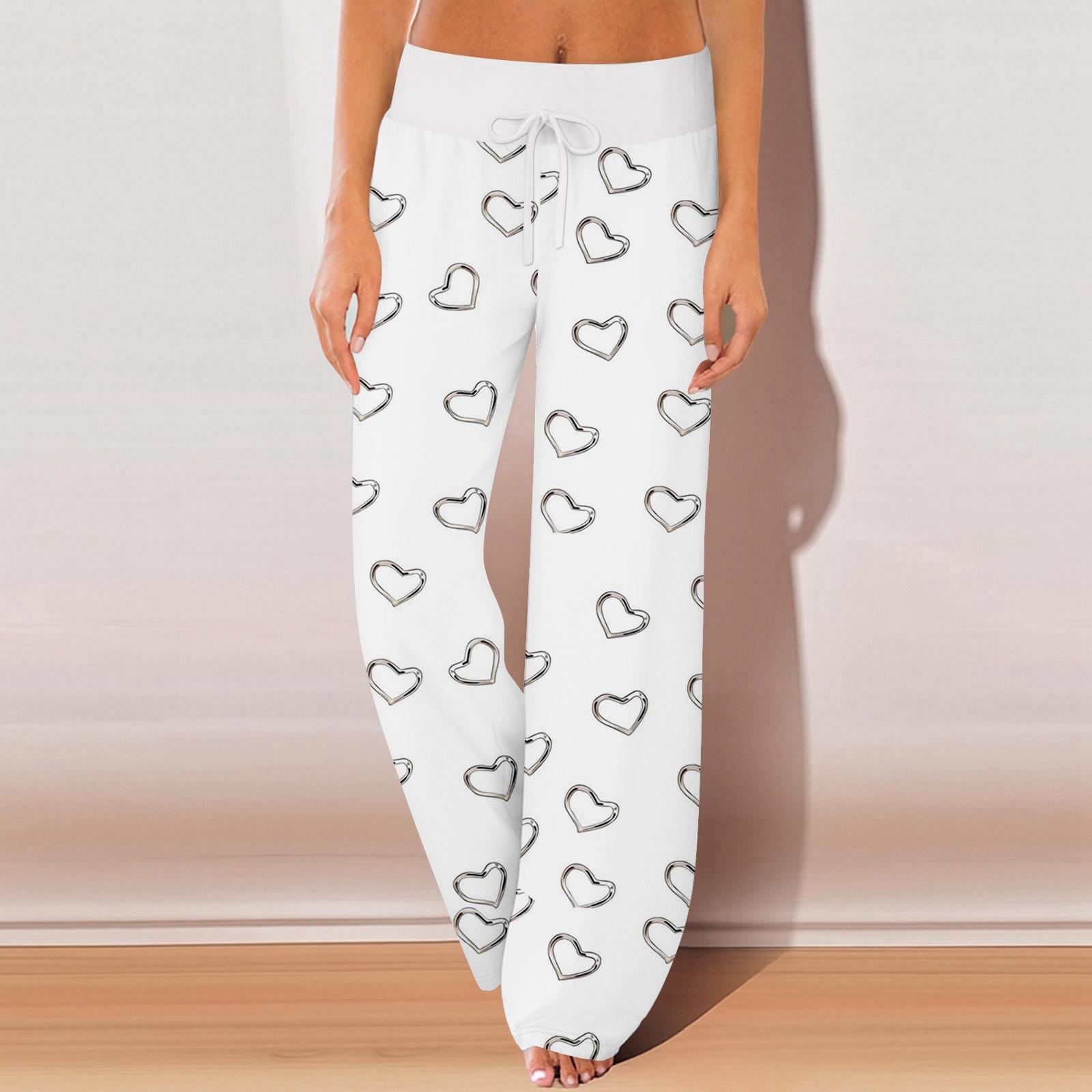 

Womens Pajama Pants Sleepwear Casual Drawstring Elastic Waist Pants Comfy Straight Yoga Loose Trousers XL білий