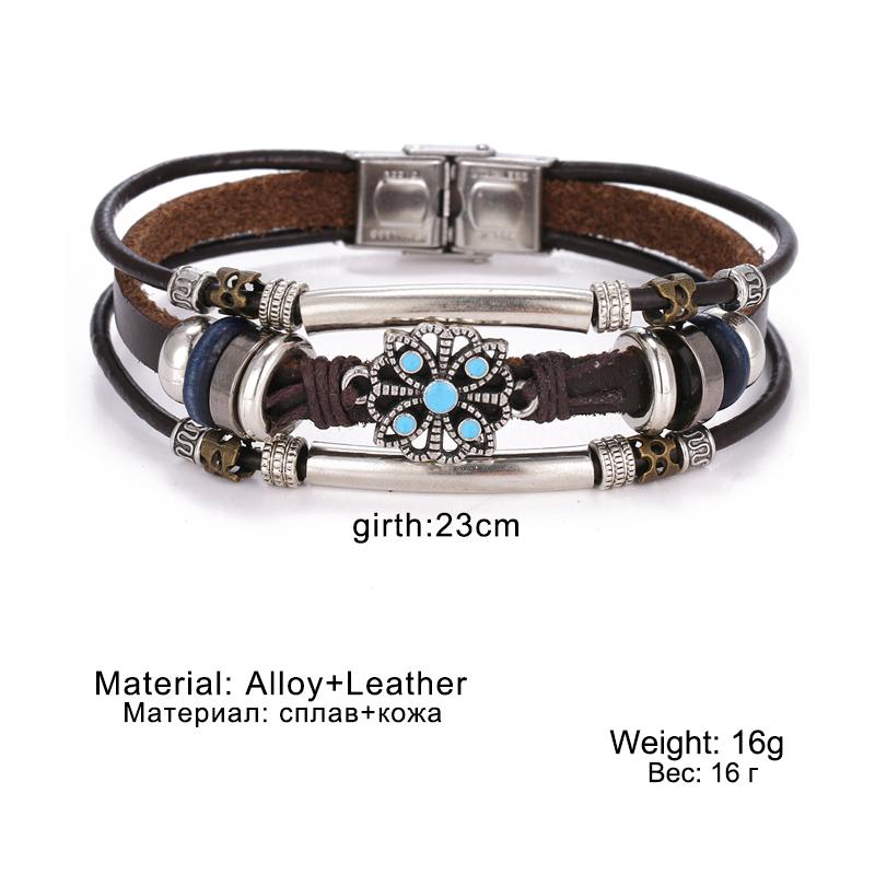 One Piece Vintage Flower Bracelet and Bangles Bohemian Style Multi-Layered Leather Bracelet Women Men Wrap Women Punk Jewelry Gift