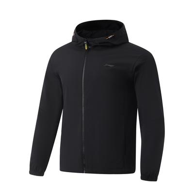 Water-Resistant Hooded Windbreaker Jacket Men Outerwear Black AFDU151-1