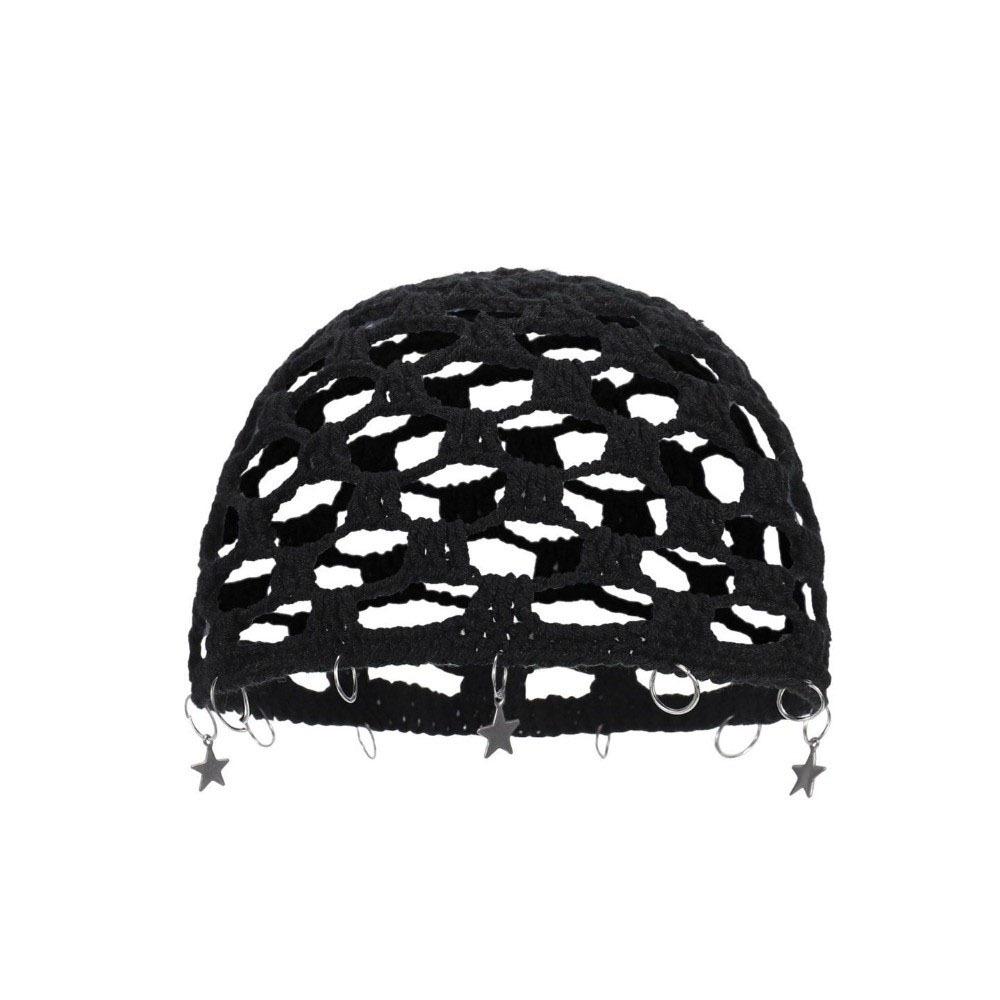 Hollow Out Knit Beanies Star Tassels Ethnic Style Hat Casual Crochet Hollow Knitted Hat Girls чёрный