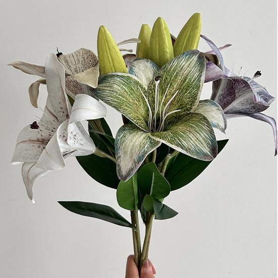 20inch Artificial Lily Flower Fake Real Touch Lily with 2 Heads Blooms 2 Buds for Home Office Decor Wedding Party Spring Table