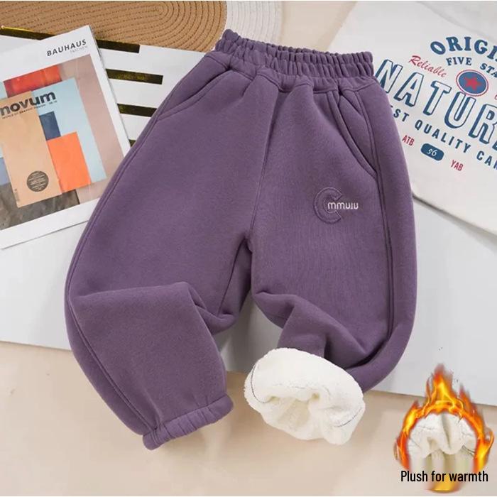 Children's Thickened Lambswool Sweatpants: Warm Fleece, Autumn/Winter Style, Unisex, for Kids