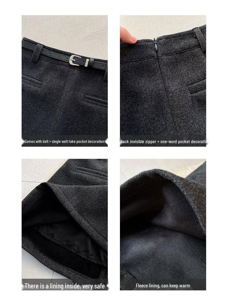 Luxi Retro High-End Wool A-Line Midi Skirt - Women's 2025 Winter Slimming Fleece-Lined Bodycon Mini Skirt