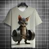 3D Fitness Cat Print Short Sleeve T-Shirts Oversized Clothing Summer Street Casual Top Fun Animal Men's T-shirts