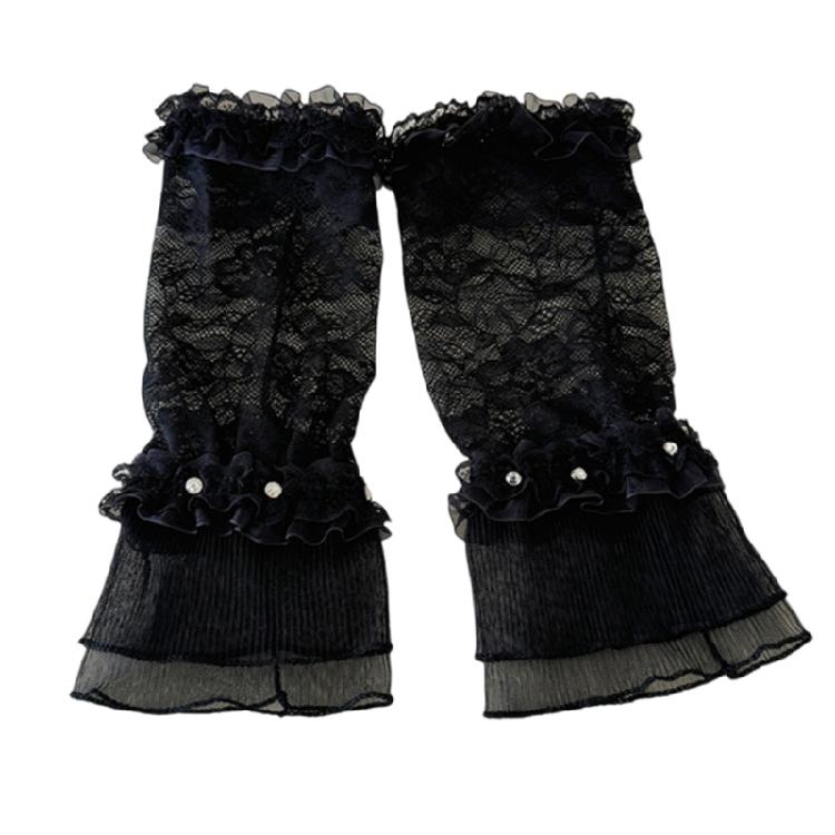 Delicate Rhinestones Embroidered Gloves Soft Nylon Arm Sleeves For Daily Fashion Evening Event