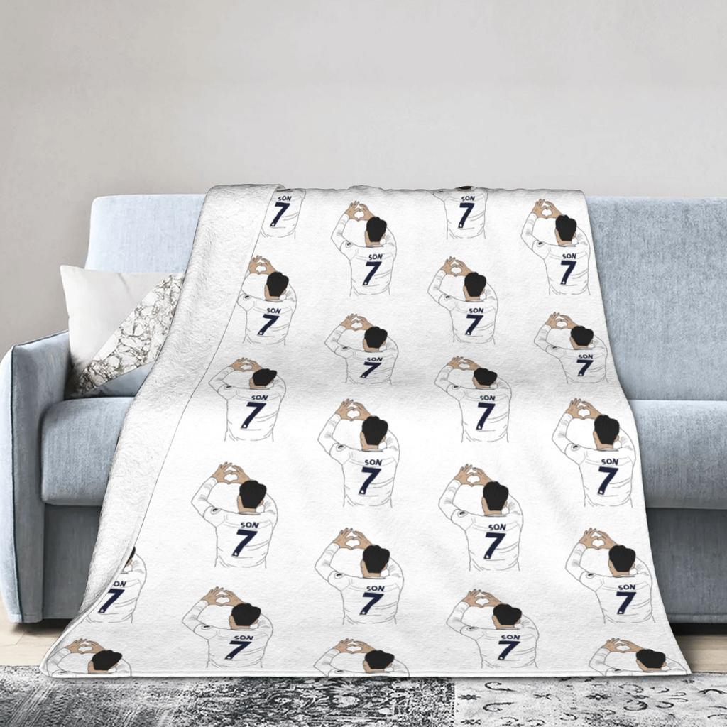 Son Heung-Min Soccer Football Fleece Throw Blankets Number 7 Blanket for Home Bedroom Lightweight Bedroom Quilt