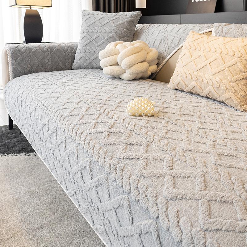 Solid Color Shu Cotton Velvet Sofa Cushion Winter  New Plush Seat Cushion High-End Non-Slip Sofa Cover Cross-Border