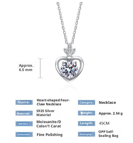 Factory Customized 14K Gold Plated S925 Sterling Silver 1CT VVS GRA Moissanite Adodo Snake Chain Heart Pendant Necklaces Gift