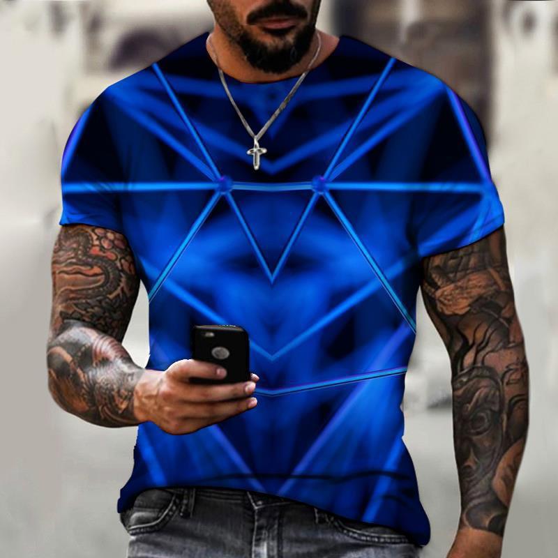 New 3D Splicing Men's Summer Short Sleeved Round Neck Pullover Plus Size Top Casual and Personalized Holiday Polyester T-shirt