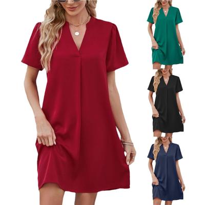 Summer New Fashion V-neck Sexy Dress Satin Office Casual Loose S-2XL