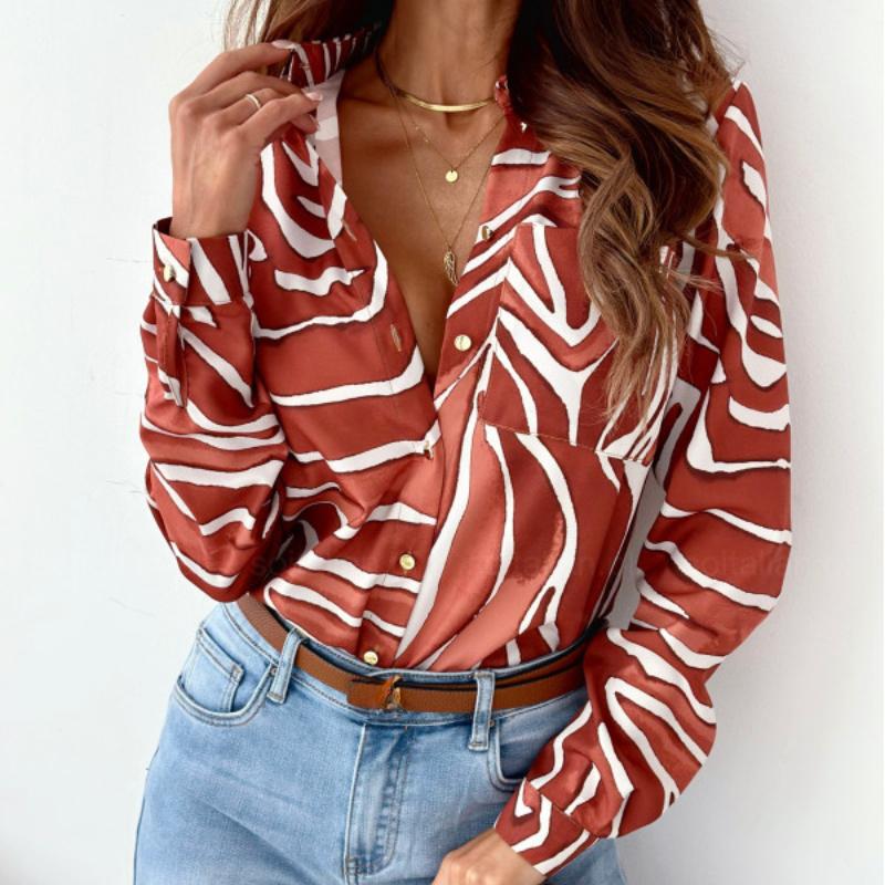 Women's Autumn Fashion Long-sleeved V-neck Ladies Shirt Shirt