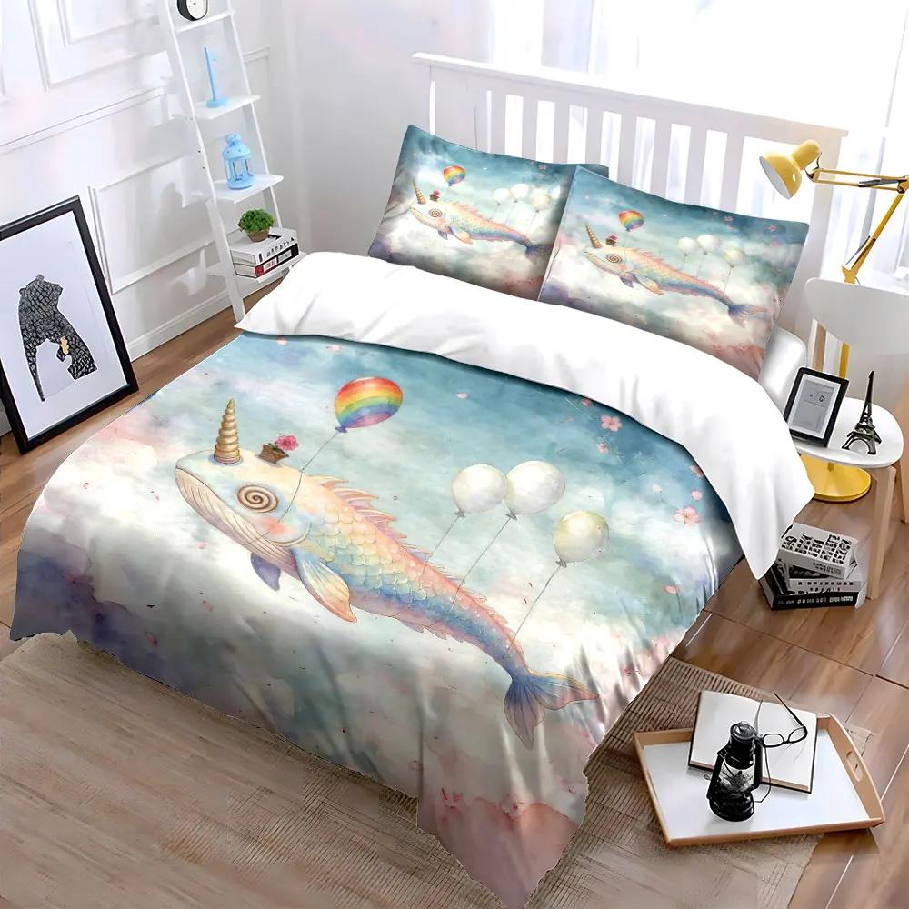 "Fantasy Fish Balloon Decor Set" Soft Comfortable Duvet Cover Bedding Set Included 1*Duvet Cover & 2*Pillowcases Gift