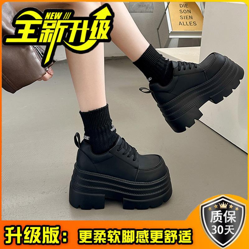 British Style Small Leather Shoes Women's Autumn 2025 New Heightened Platform Black Lace-up Mary Jane Loafers Women's