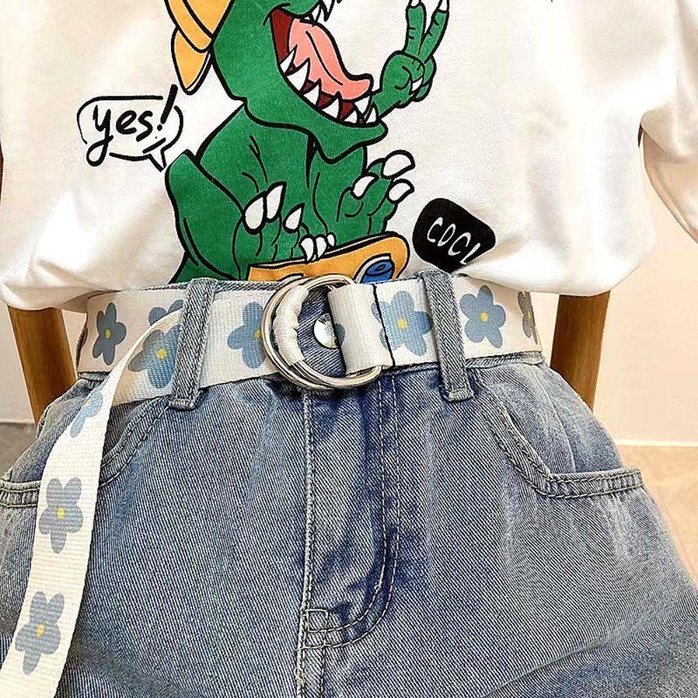 Luxury Trendy Design Nylon Braided Belt Blue Flower Jeans Waistband Casual Canvas Strap
