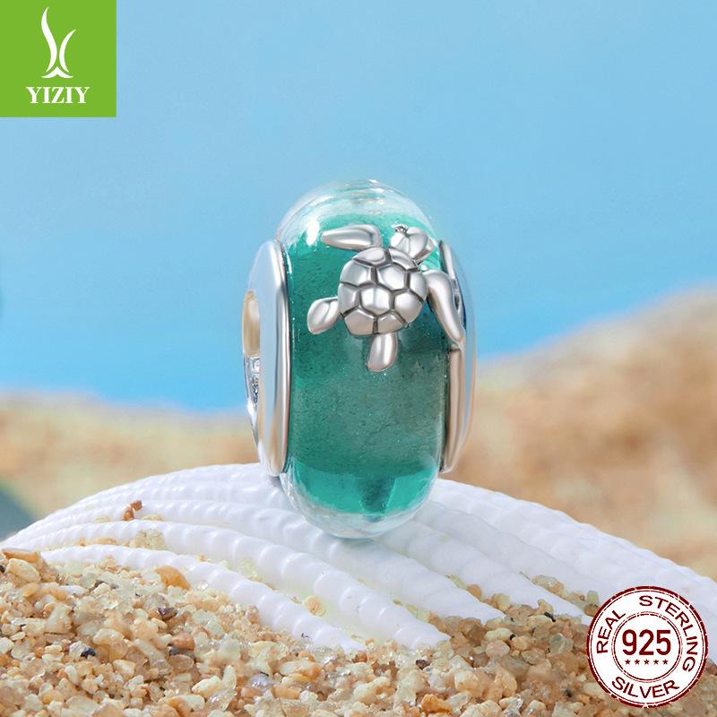 Green Turtle Turtle Glazed Bead S925 Silver Wind Personalized Diy Bracelet Beaded Accessories