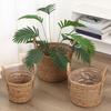Wicker Planter Basket with Handles Indoor Outdoor Plants Rattan Woven Planter Pot Home Living Room Balcony Garden Round Decorative Flower Pot