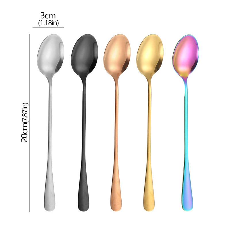 

5pcs Set Long Handle Iced Tea Spoon Stainless Steel Cocktail Stirring Spoons Coffee For Tea Ice Cream Dessert Spoon