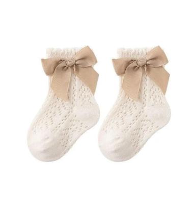 Girls Princess Cotton Mid Calf Butterfly Socks for Toddlers Ages 1-3 Beige One Size