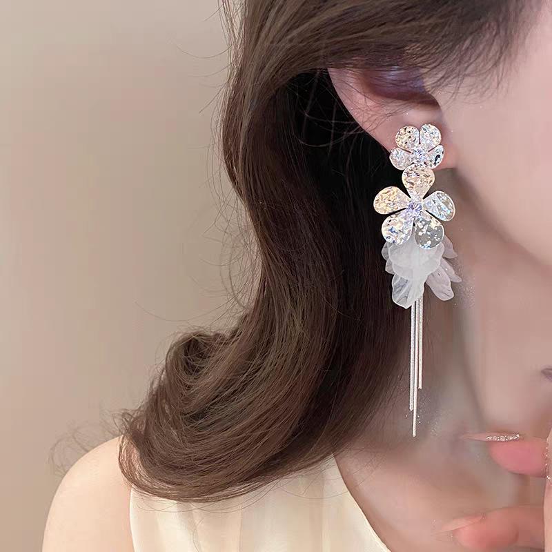 French Style Tassel Flower Earrings For Women Elegant Exaggerated Ribbon Drop Dangle Earrings Fashion Party Ear Jewelry Gifts