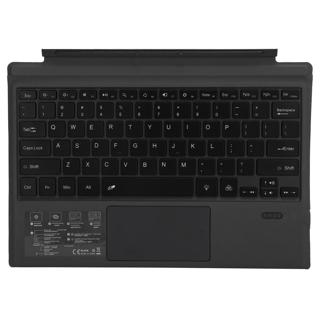 Wireless Bluetooth Keyboard Portable Detachable 7 Color LED Backlit with Toucpad 1089‑D Black