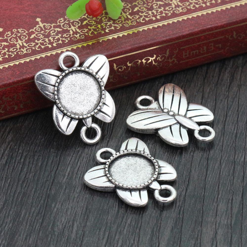 20pcs 12mm Inner Size Antique bronze Black Silver Plated Fashion Style Cabochon Base Cameo Setting Charms Pendant
