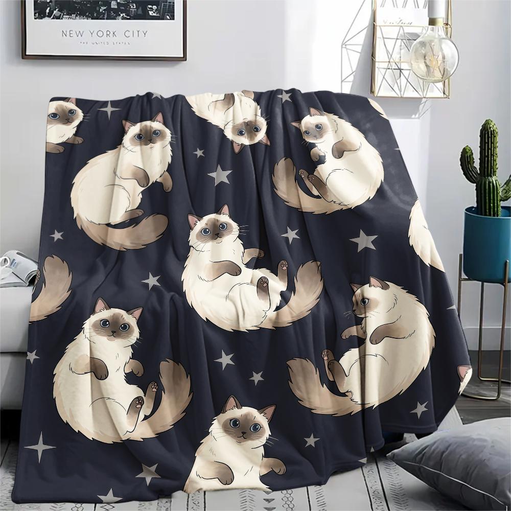 Star Puppy and Kitten Print Flannel Blanket,High Quality Comfortable for All Seasons,Home Decor,Warmth and Comfort,Perfect for Christmas Gifts