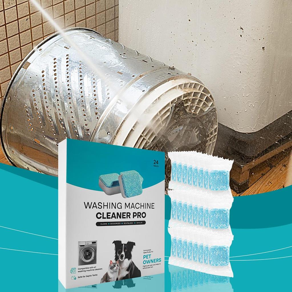 24pcs Washing Machine Cleaning Tablets, Washer Cleaning Tablets, Laundry Machine Cleaner Tablets, Stain Removal and Descaling