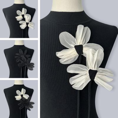 1 Pair Organza Fabric Brooch 3D Flower Ribbon Brooch Pin DIY Dress Top Jacket Decoration Wedding Party Jewelry Accessory