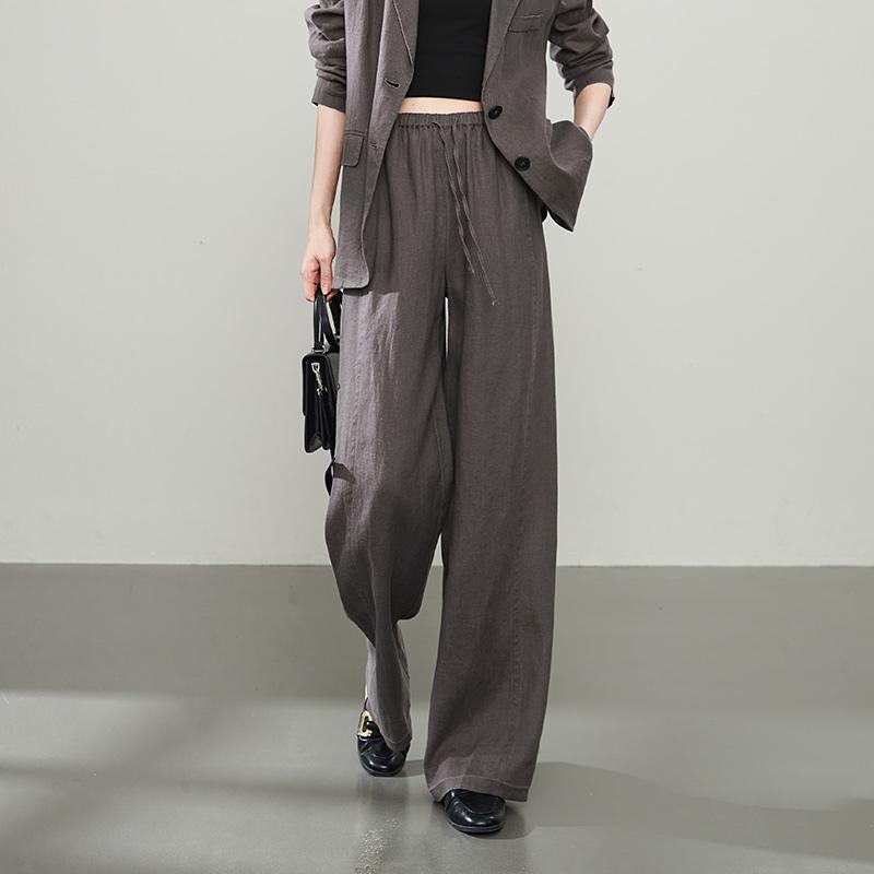 

Women s 100% Linen High Waist Versatile White Pants - Tummy Concealing Straight to Wide Leg for Spring 2026 Cocoa