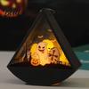 Decorative Lights for Home Halloween Triangle LED Lantern Tumbler Shape Night Light with Witch Ghost Glass Silhouette Shadow Box Pumpkin Battery