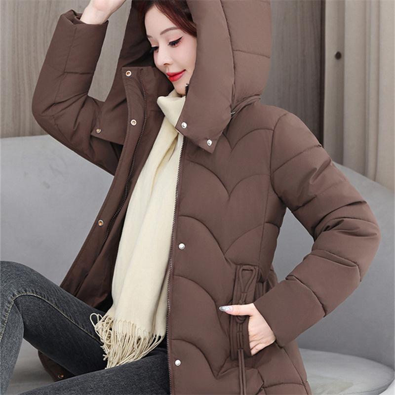 Winter Women's Thick And Warm Mid To Long Hooded Cotton Jacket M-3XL