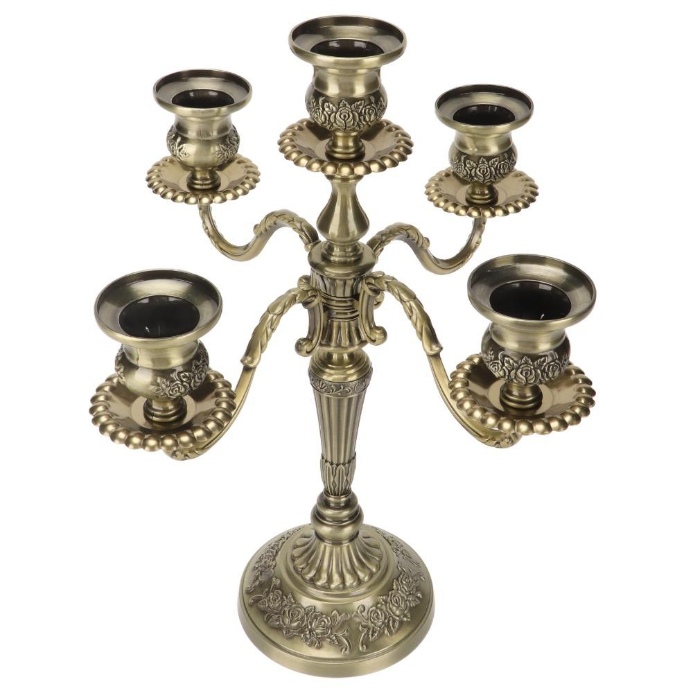 14.17 Inch Tall Metal Candelabra Bronze Candlestick Holder 5 Arms Candelabra For Events