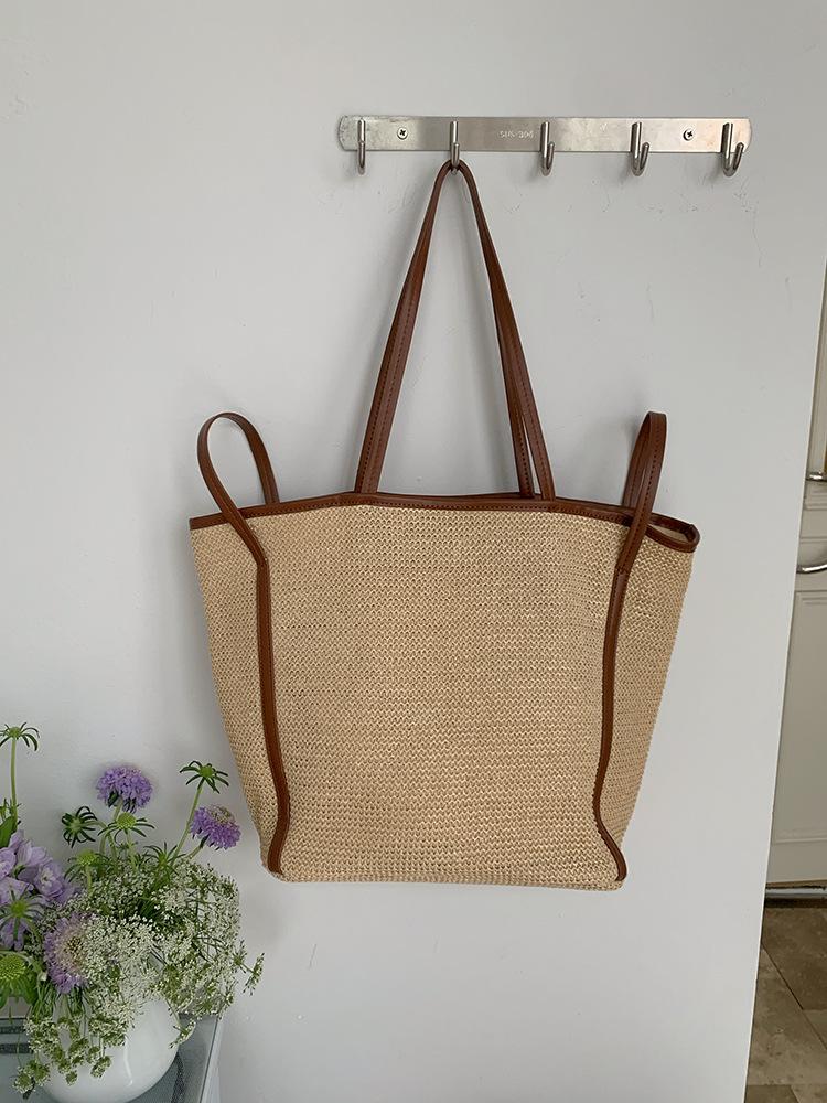 Borsa Tote Grande Capacità in Paglia Intrecciata da Donna Fatta a Mano Stile Etnico Casual da Spiaggia Borsa a Spalla 2026 Designer Traforata