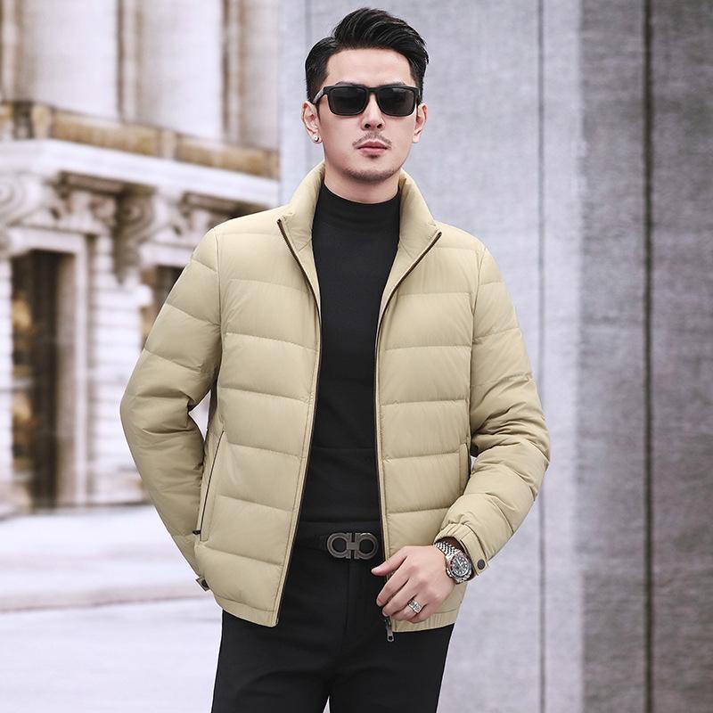 Men's Hooded Winter Jacket with Detachable Liner – 90% Goose Down, Warm Mid-Length.