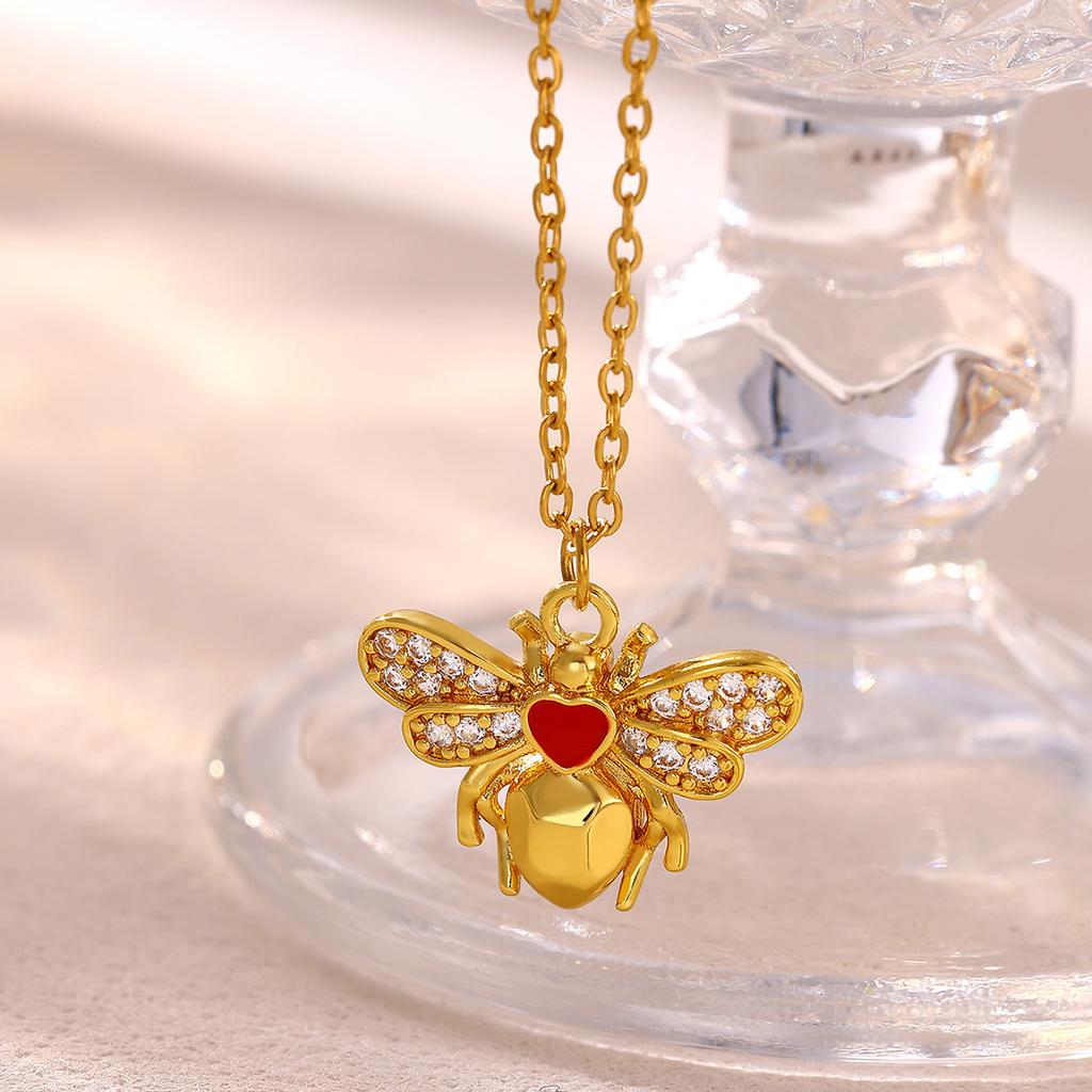 Vintage Enamel Necklace For Women Gold Color Flower Stone Charm Bee Sun Pendant Drip Oil Collier Femme Aesthetic Jewelry Gifts