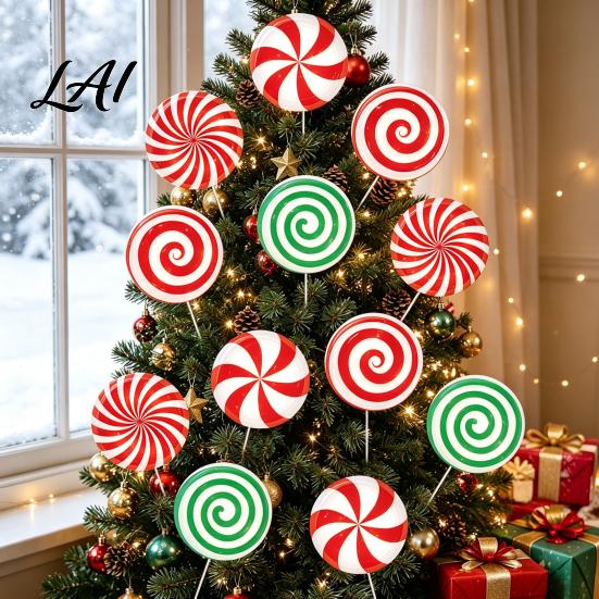 Festive Outdoor Path Lighting Accents 12Pcs Christmas Candy Yard Stakes Hollow Board Garden Decor with Metal Spikes Signs Red White Green