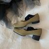 Sheepskin Grape Mom High Heel Single Shoes Women's Vintage Cross Strap Mary Jane Shoes Square Head Pig Nose Thick Heel Ballet Shoes